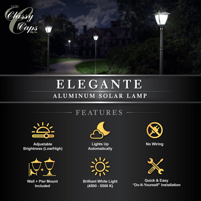 Classy Caps Elegante Black Aluminum Wall/Pier Mount Solar Lamp