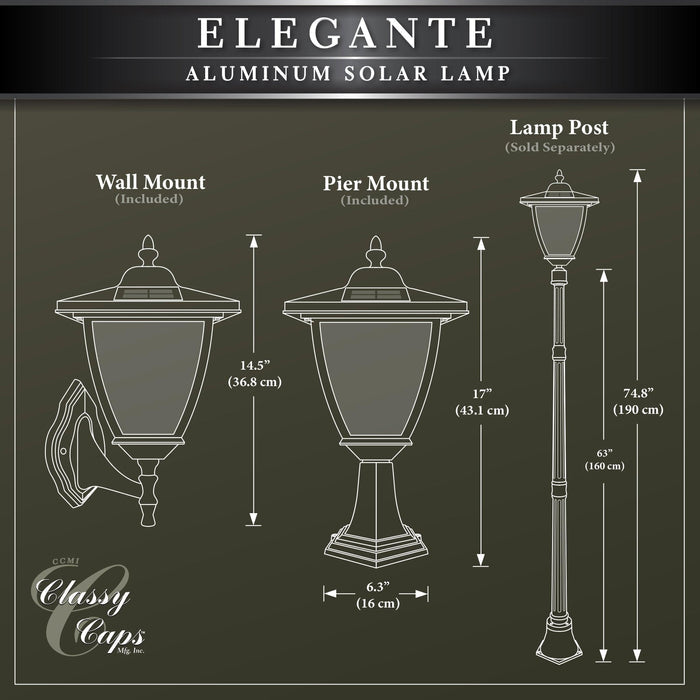 Classy Caps Elegante Black Aluminum Wall/Pier Mount Solar Lamp
