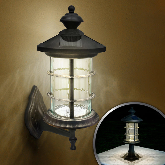 Classy Caps Hampton Black Aluminum Wall/Pier Mount Solar Lamp