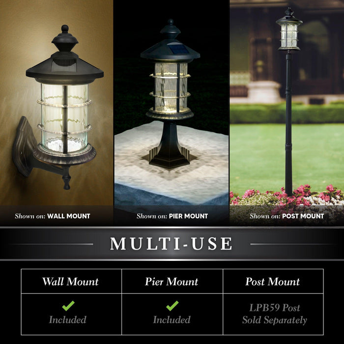 Classy Caps Hampton Black Aluminum Wall/Pier Mount Solar Lamp