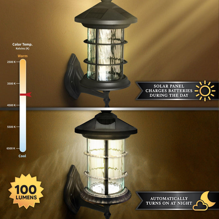 Classy Caps Hampton Black Aluminum Wall/Pier Mount Solar Lamp