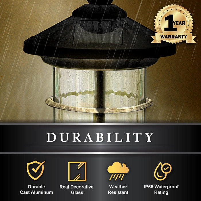 Classy Caps Hampton Black Aluminum Wall/Pier Mount Solar Lamp