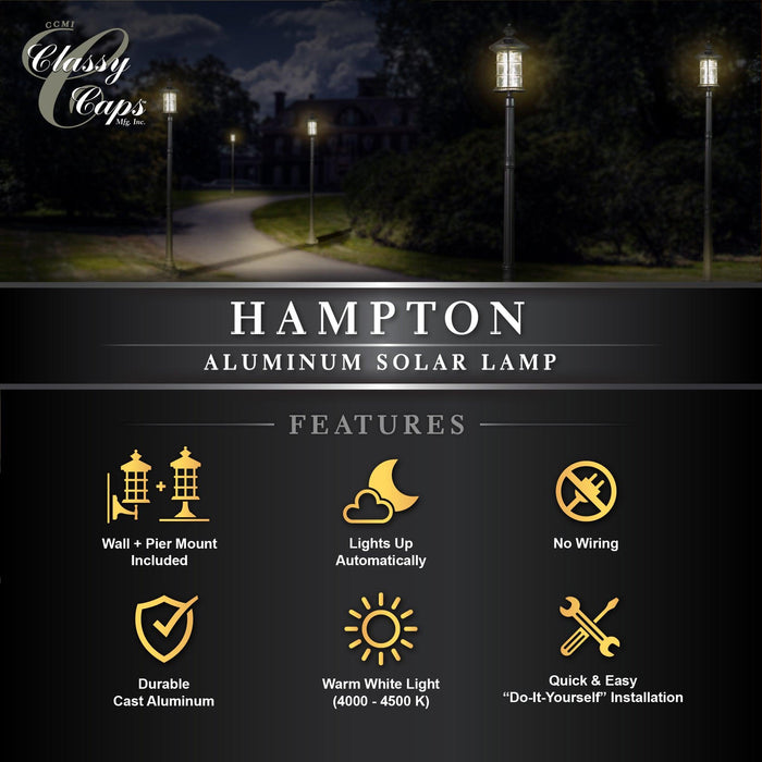 Classy Caps Hampton Black Aluminum Wall/Pier Mount Solar Lamp