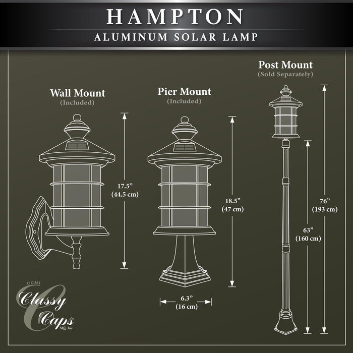 Classy Caps Hampton Black Aluminum Wall/Pier Mount Solar Lamp