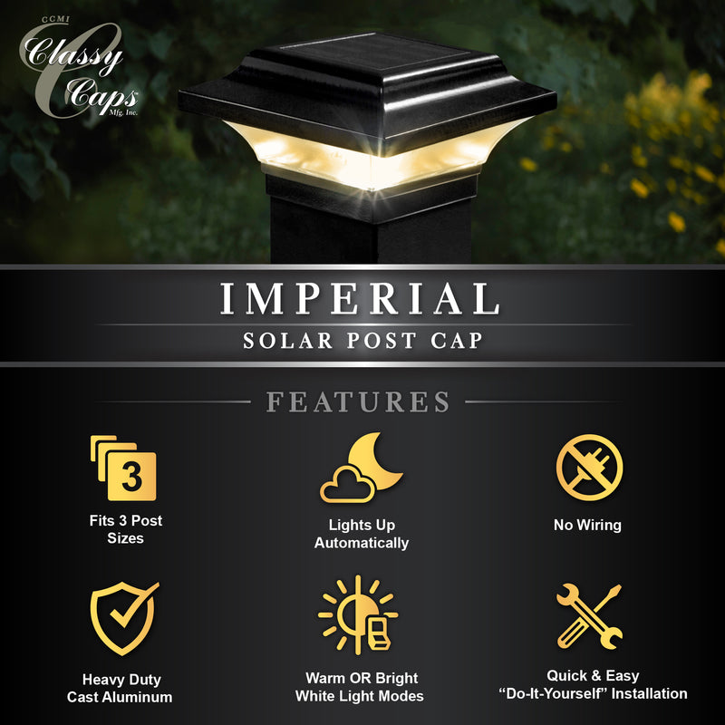 Classy Caps Imperial 3" x 3" Black Aluminum Powder Coated Solar Post Cap