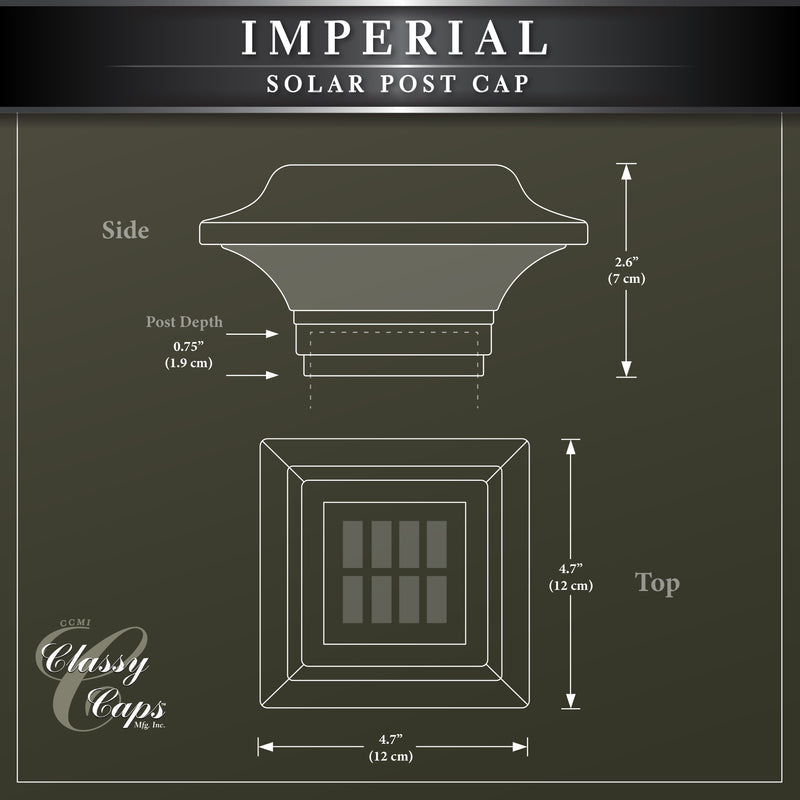Classy Caps Imperial 3" x 3" Black Aluminum Powder Coated Solar Post Cap
