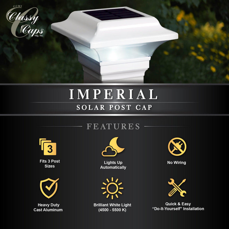 Classy Caps Imperial 3" x 3" White Aluminum Powder Coated Solar Post Cap