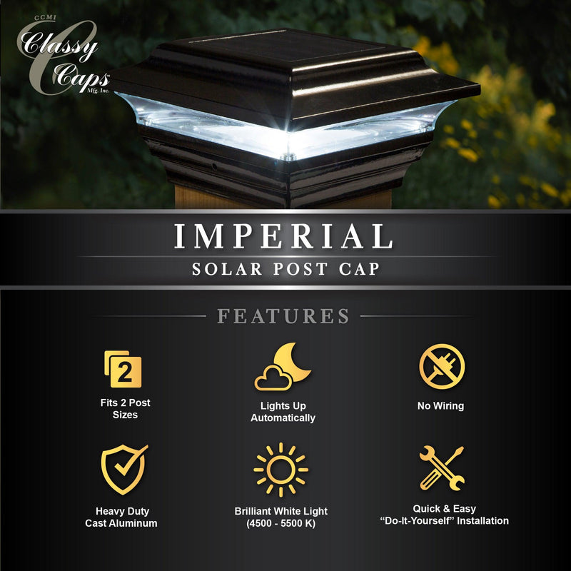 Classy Caps Imperial 4" x 4" Black Almuninum Powder Coated Solar Post Cap