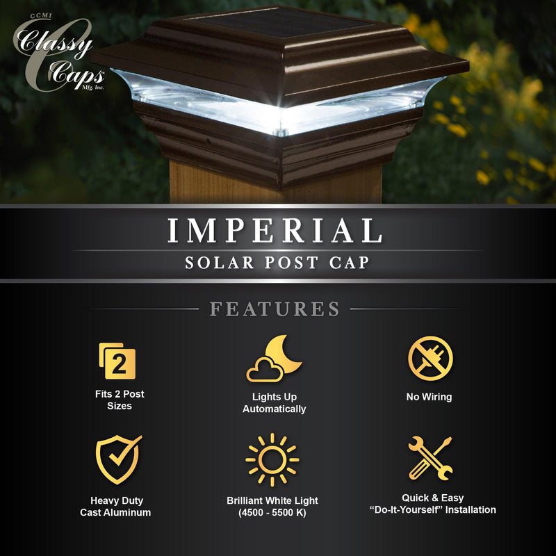 Classy Caps Imperial 4" x 4" Bronze Aluminum Powder Coated Solar Post Cap