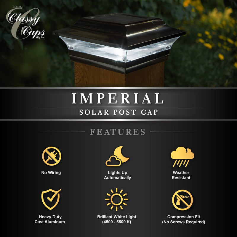 Classy Caps Imperial 5" x 5" Black Aluminum Powder Coated Cast Solar Post Cap