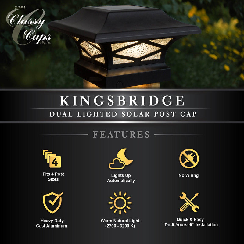Classy Caps Kingsbridge 4" x 4" Black Dual Lighted Solar Post Cap