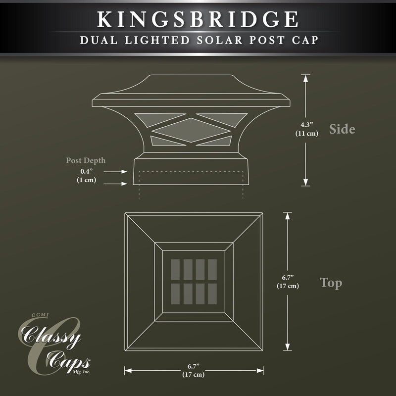 Classy Caps Kingsbridge 4" x 4" Black Dual Lighted Solar Post Cap