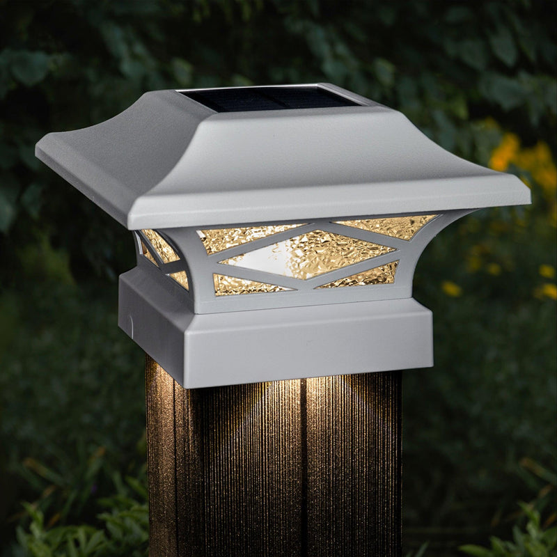Classy Caps Kingsbridge 4" x 4" White Dual Lighted Solar Post Cap
