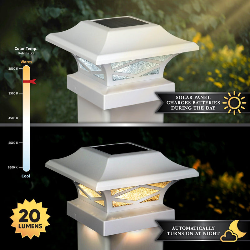 Classy Caps Kingsbridge 4" x 4" White Dual Lighted Solar Post Cap