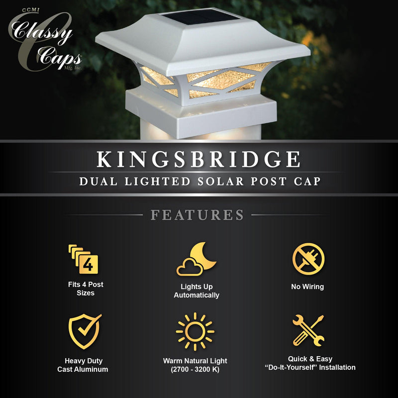 Classy Caps Kingsbridge 4" x 4" White Dual Lighted Solar Post Cap
