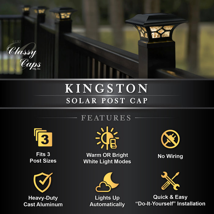 Classy Caps Kingston Black Cast Aluminum Solar Post Cap