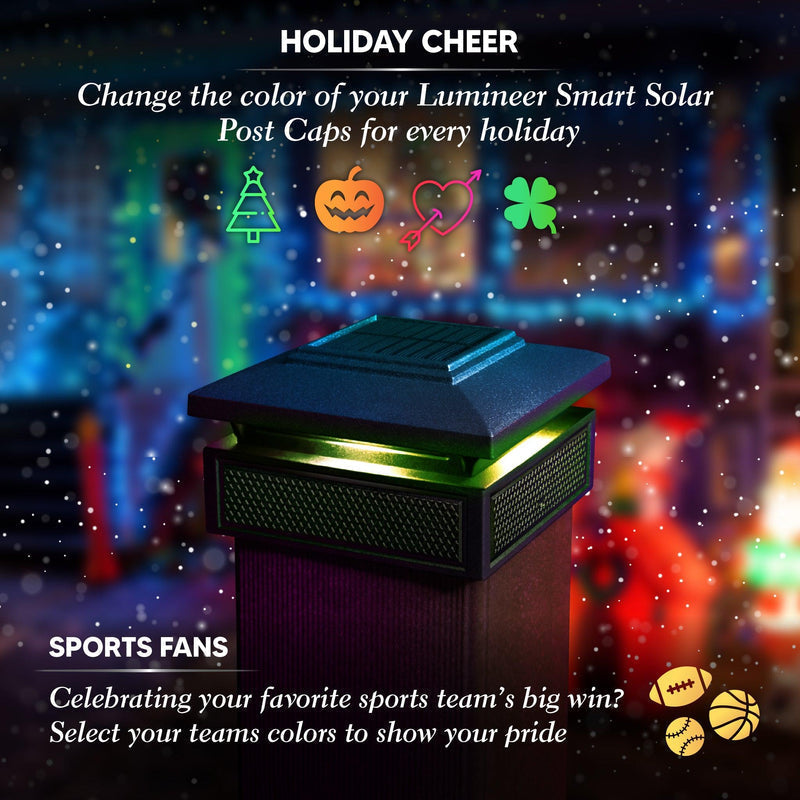 Classy Caps Lumineer 4" x 4" Black Aluminum Powder Coated Smart Solar Post Cap