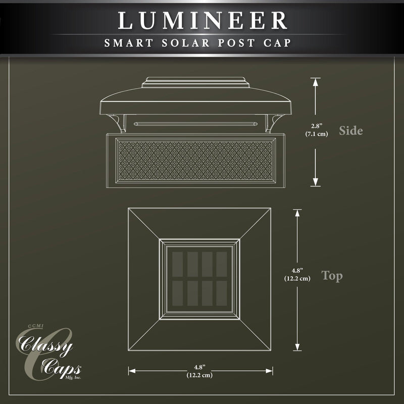 Classy Caps Lumineer 4" x 4" Black Aluminum Powder Coated Smart Solar Post Cap