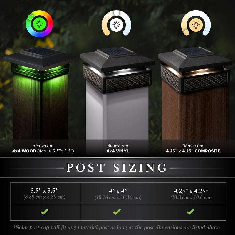 Classy Caps Lumineer 4" x 4" Black Aluminum Powder Coated Smart Solar Post Cap