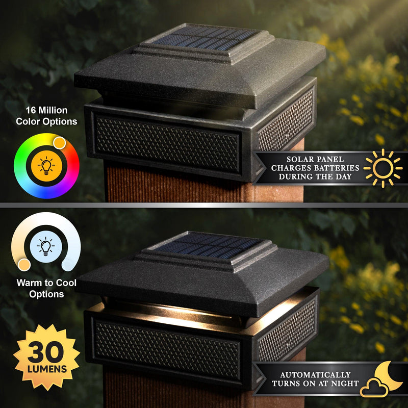 Classy Caps Lumineer 4" x 4" Black Aluminum Powder Coated Smart Solar Post Cap