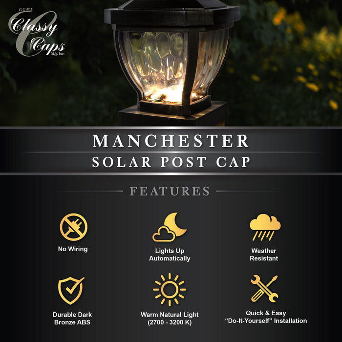 Classy Caps Manchester 4" x 4" Dark Bronze Solar Post Cap