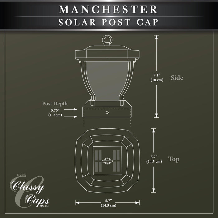 Classy Caps Manchester 4" x 4" Dark Bronze Solar Post Cap