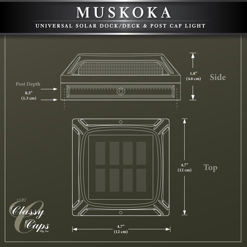Classy Caps Muskoka 4" x 4" Black Universal Solar Dock, Deck & Post Cap Light