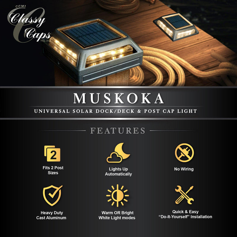 Classy Caps Muskoka 4" x 4" Black Universal Solar Dock, Deck & Post Cap Light