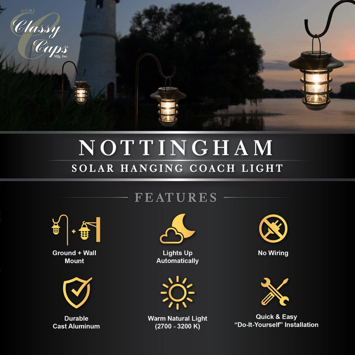 Classy Caps Nottingham Black Aluminum Solar Hanging Coach Light