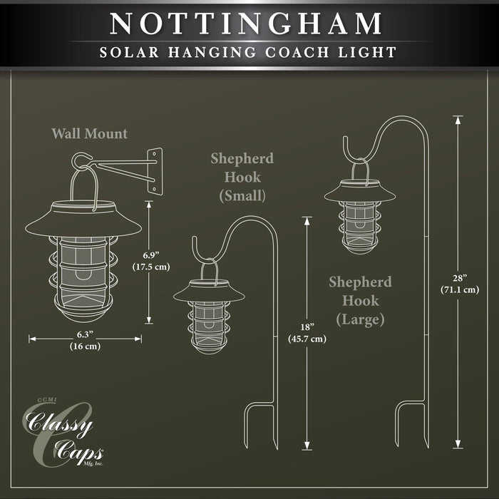 Classy Caps Nottingham Black Aluminum Solar Hanging Coach Light