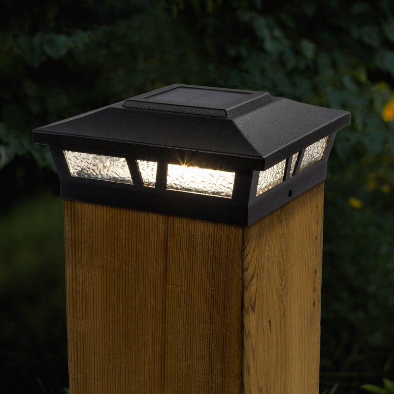 Classy Caps Oxford 6" x 6" Black Aluminum Powder Coat Solar Post Cap With Decorative Lens