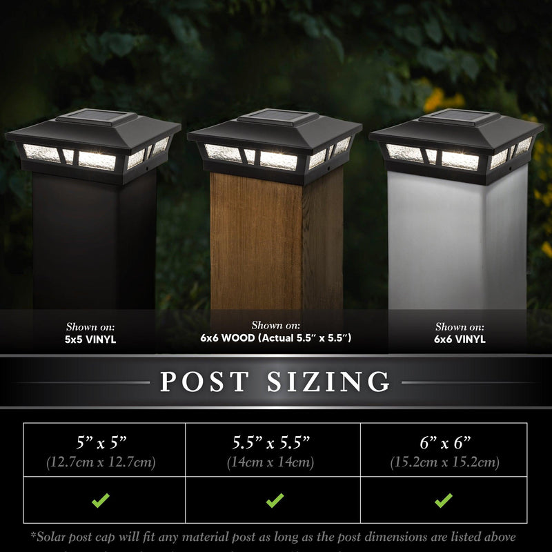 Classy Caps Oxford 6" x 6" Black Aluminum Powder Coat Solar Post Cap With Decorative Lens