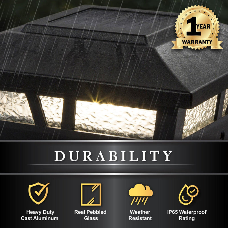 Classy Caps Oxford 6" x 6" Black Aluminum Powder Coat Solar Post Cap With Decorative Lens