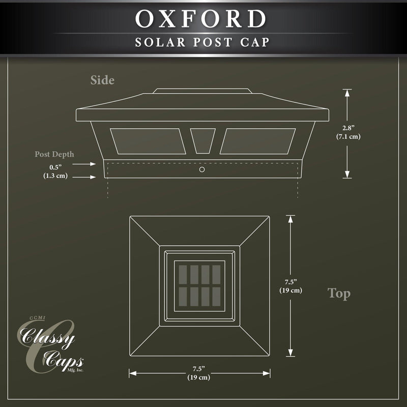 Classy Caps Oxford 6" x 6" Black Aluminum Powder Coat Solar Post Cap With Decorative Lens