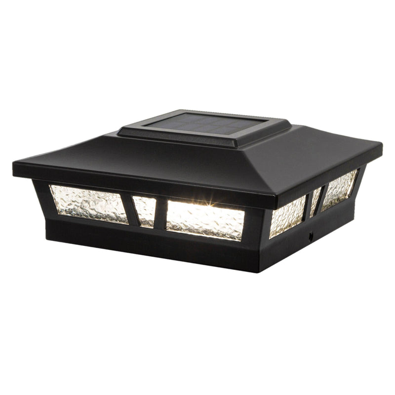 Classy Caps Oxford 6" x 6" Black Aluminum Powder Coat Solar Post Cap With Decorative Lens