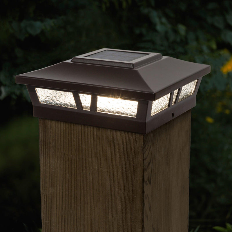 Classy Caps Oxford 6" x 6" Brown Aluminum Powder Coat Solar Post Cap With Decorative Lens