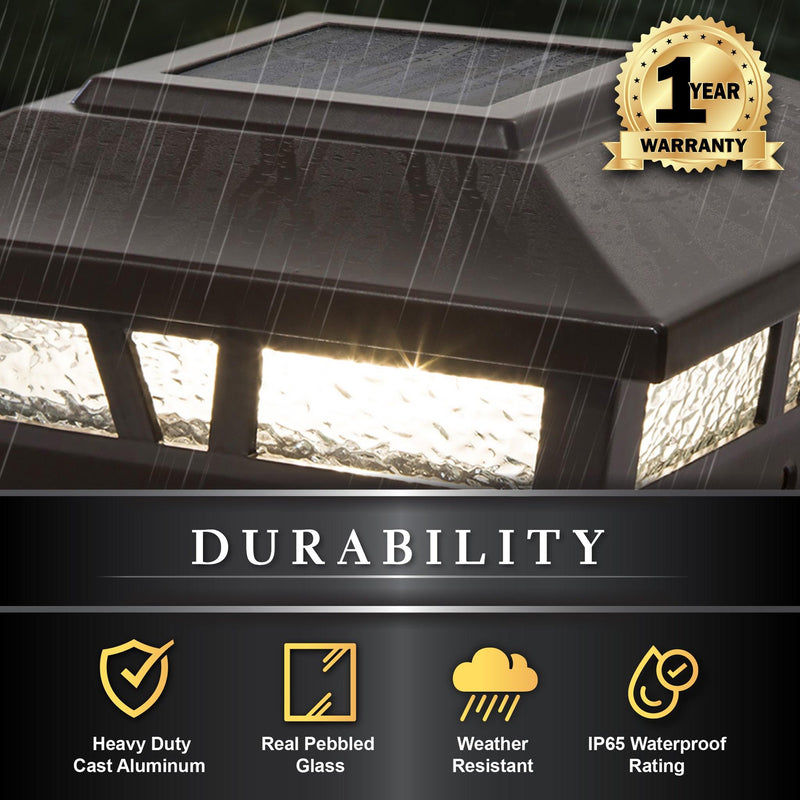 Classy Caps Oxford 6" x 6" Brown Aluminum Powder Coat Solar Post Cap With Decorative Lens