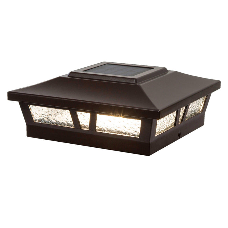 Classy Caps Oxford 6" x 6" Brown Aluminum Powder Coat Solar Post Cap With Decorative Lens
