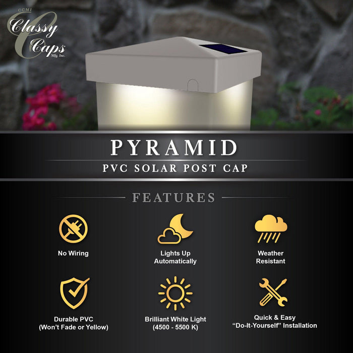 Classy Caps Pyramid 4" x 4" White Vinyl Solar Post Cap