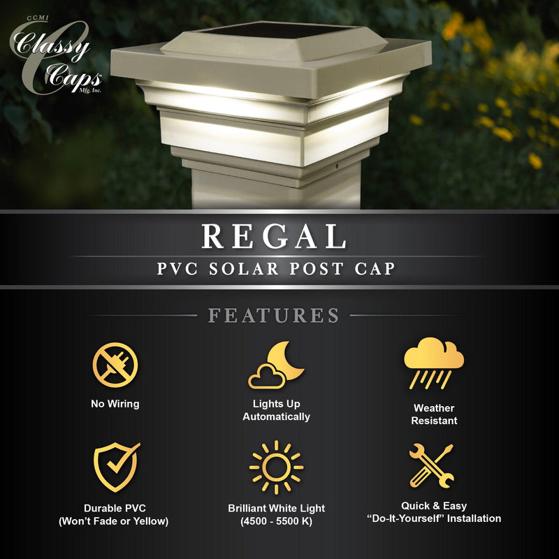Classy Caps Regal 4" x 4" Tan PVC Solar Post Cap