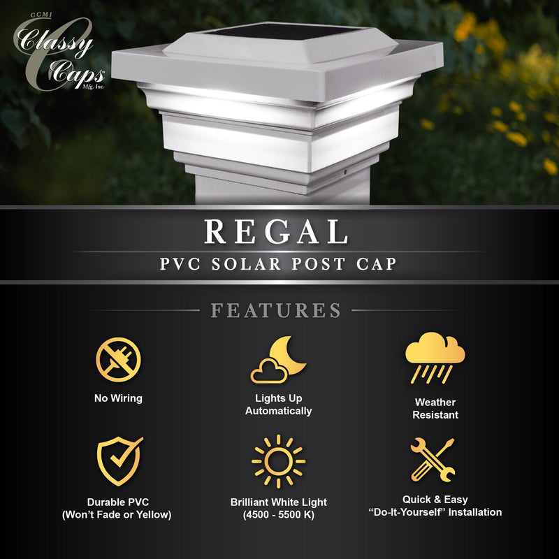 Classy Caps Regal 4" x 4" White PVC Solar Post Cap