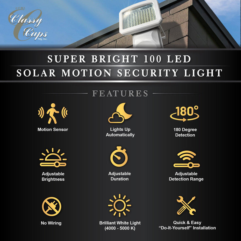 Classy Caps White ABS Super Bright 100 LED Solar Motion Security Light