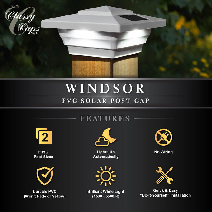 Classy Caps Windsor 4" x 4" White PVC Solar Post Cap