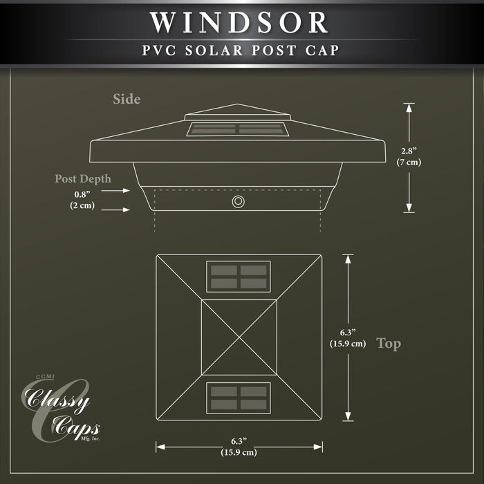 Classy Caps Windsor 4" x 4" White PVC Solar Post Cap