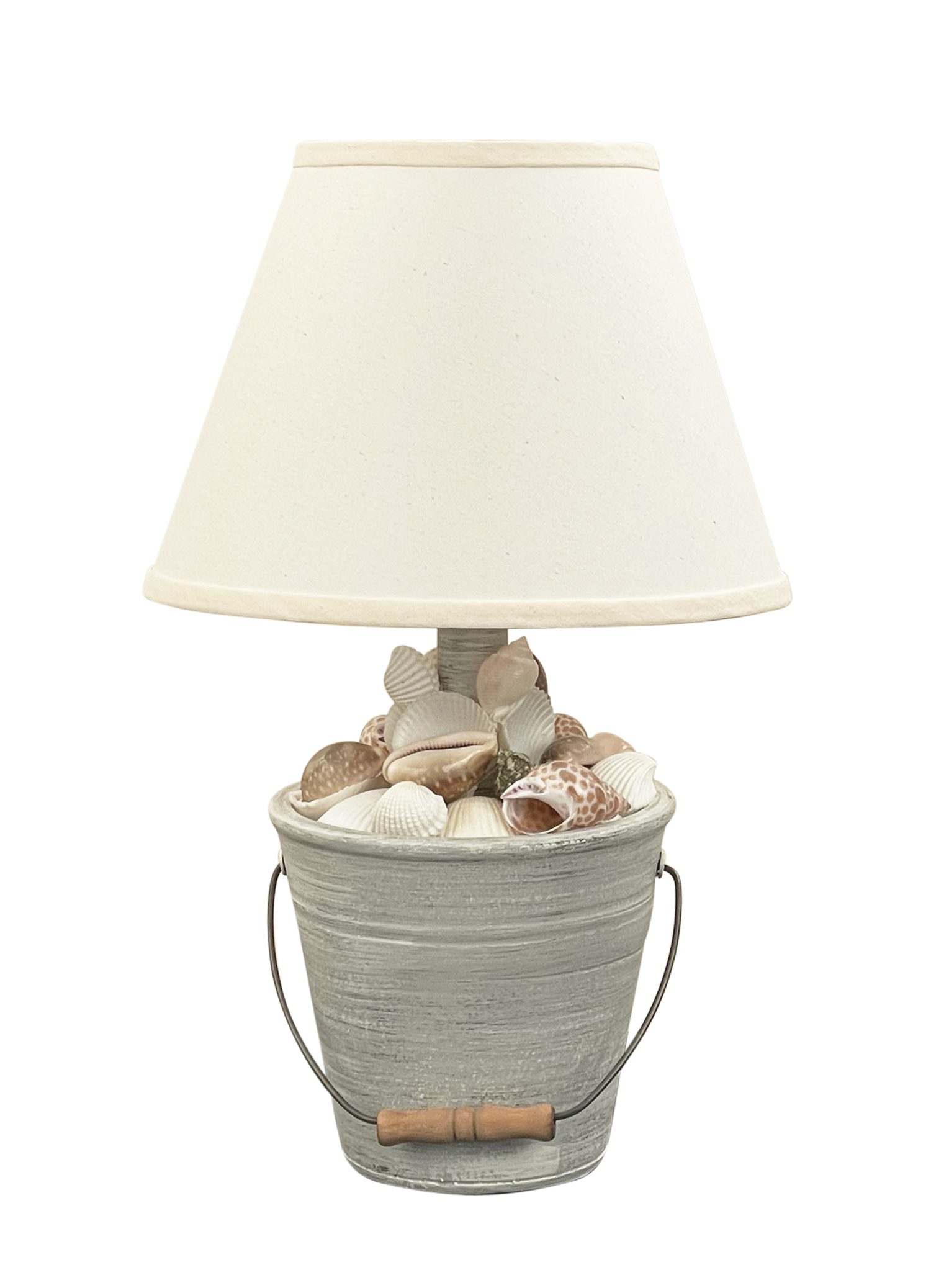 Coast Lamp Manufacturing 18"H Cottage Pale Gray Mini Bucket Of Shells Accent Lamp