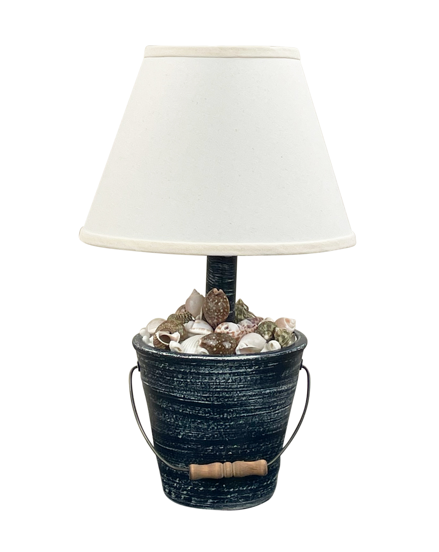 Coast Lamp Manufacturing 18"H Weathered Navy Mini Bucket Of Shells Accent Lamp