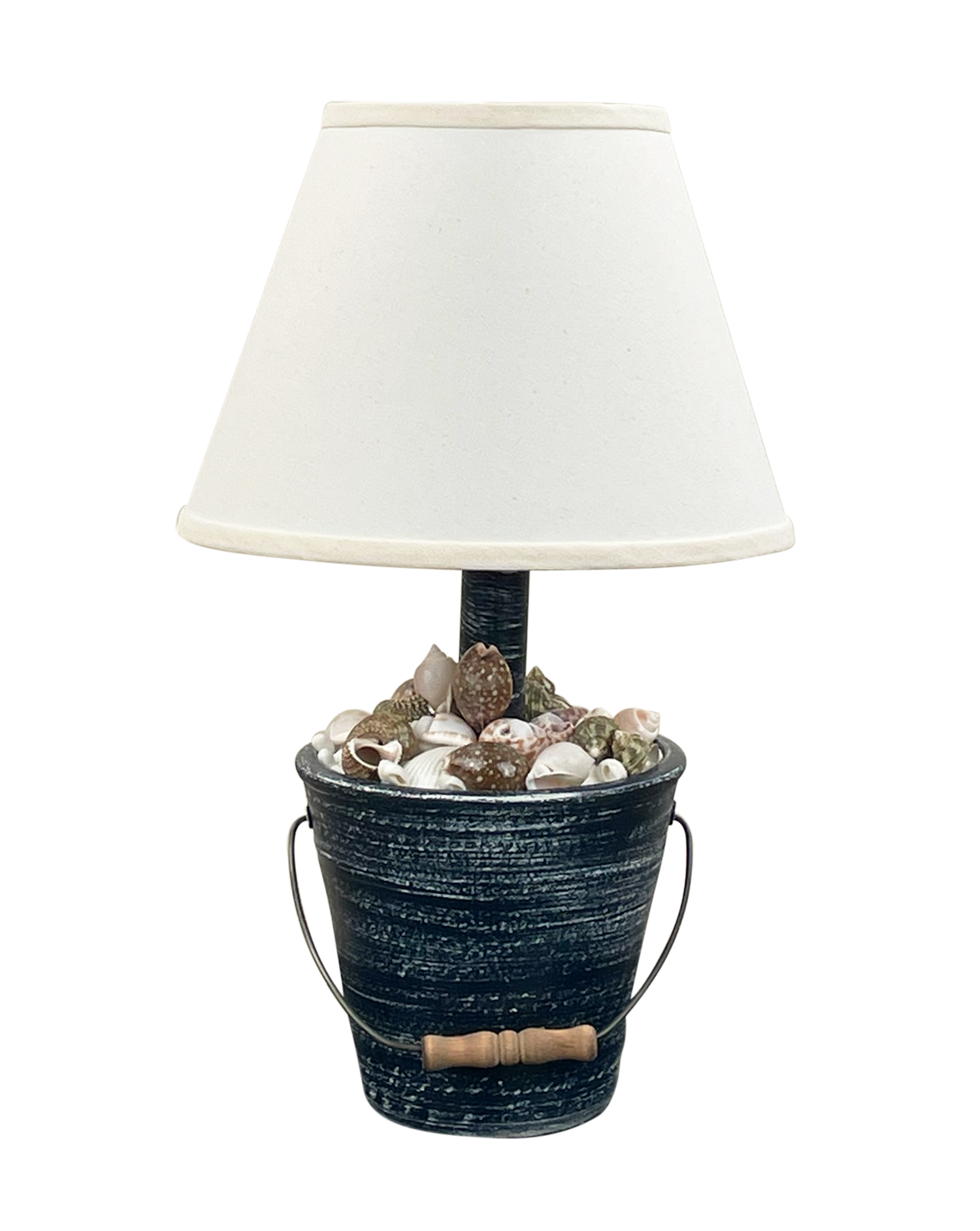 Coast Lamp Manufacturing 18"H Weathered Navy Mini Bucket Of Shells Accent Lamp