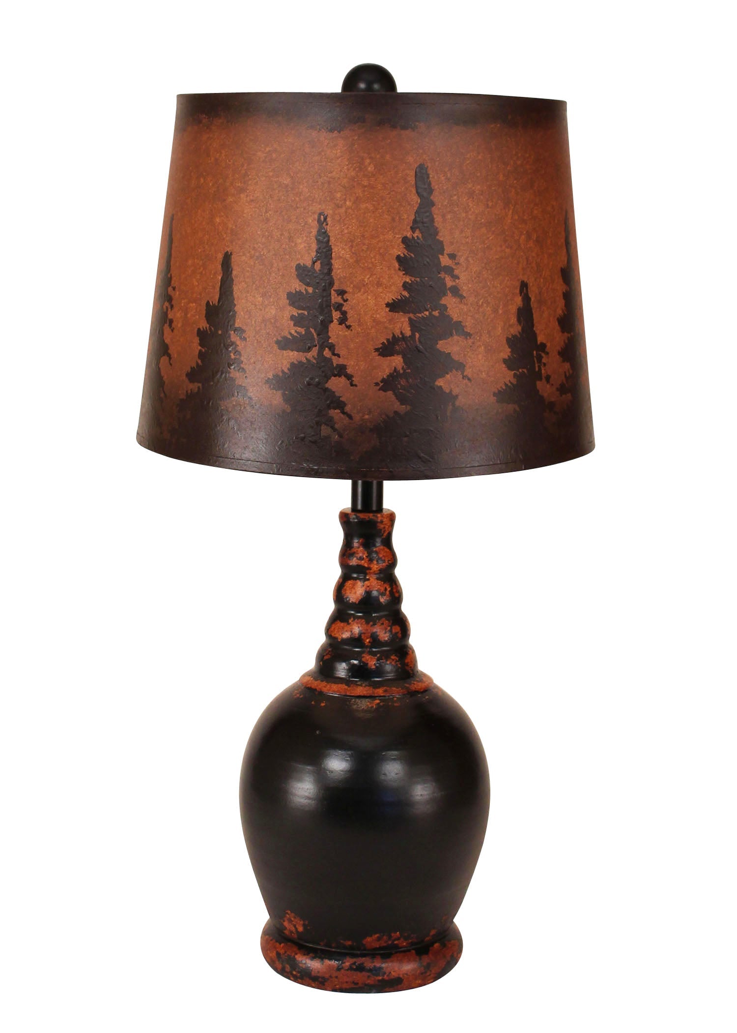 Coast Lamp Manufacturing 24"H Aged Black Round Accent Lamp With Pine Tree Shade