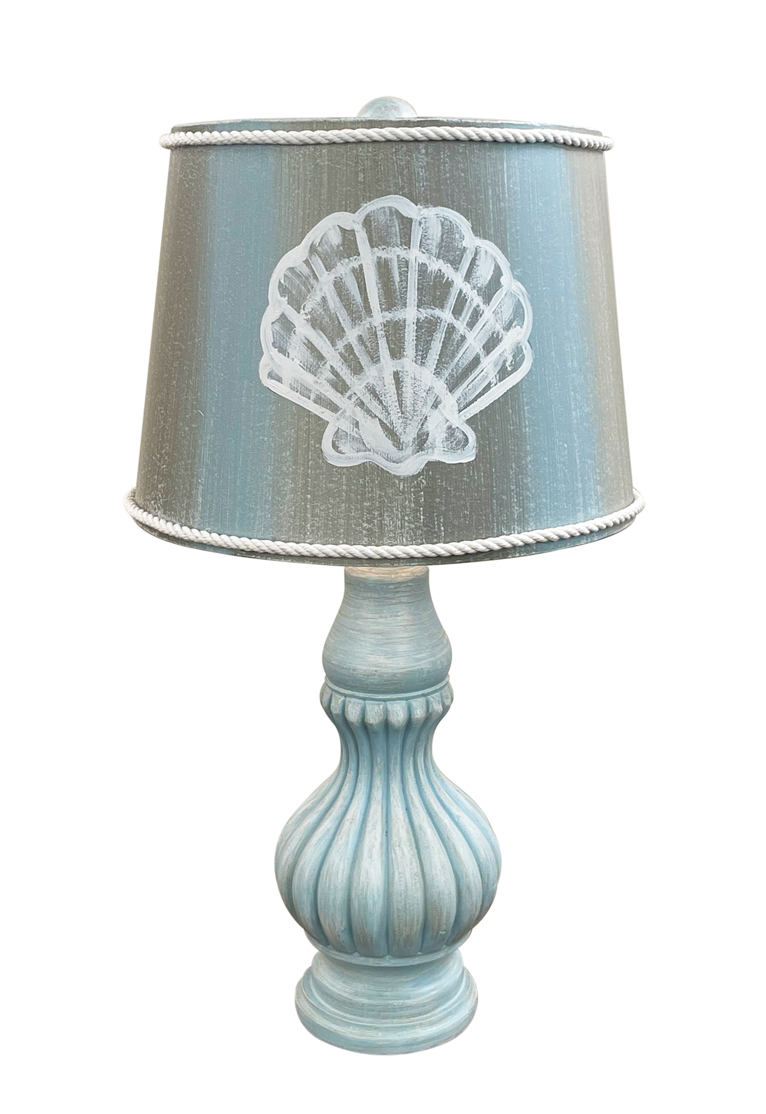 Coast Lamp Manufacturing 24"H Beachside Ribbed Genie Accent Pot Table Lamp With Shell And White Rope Shade