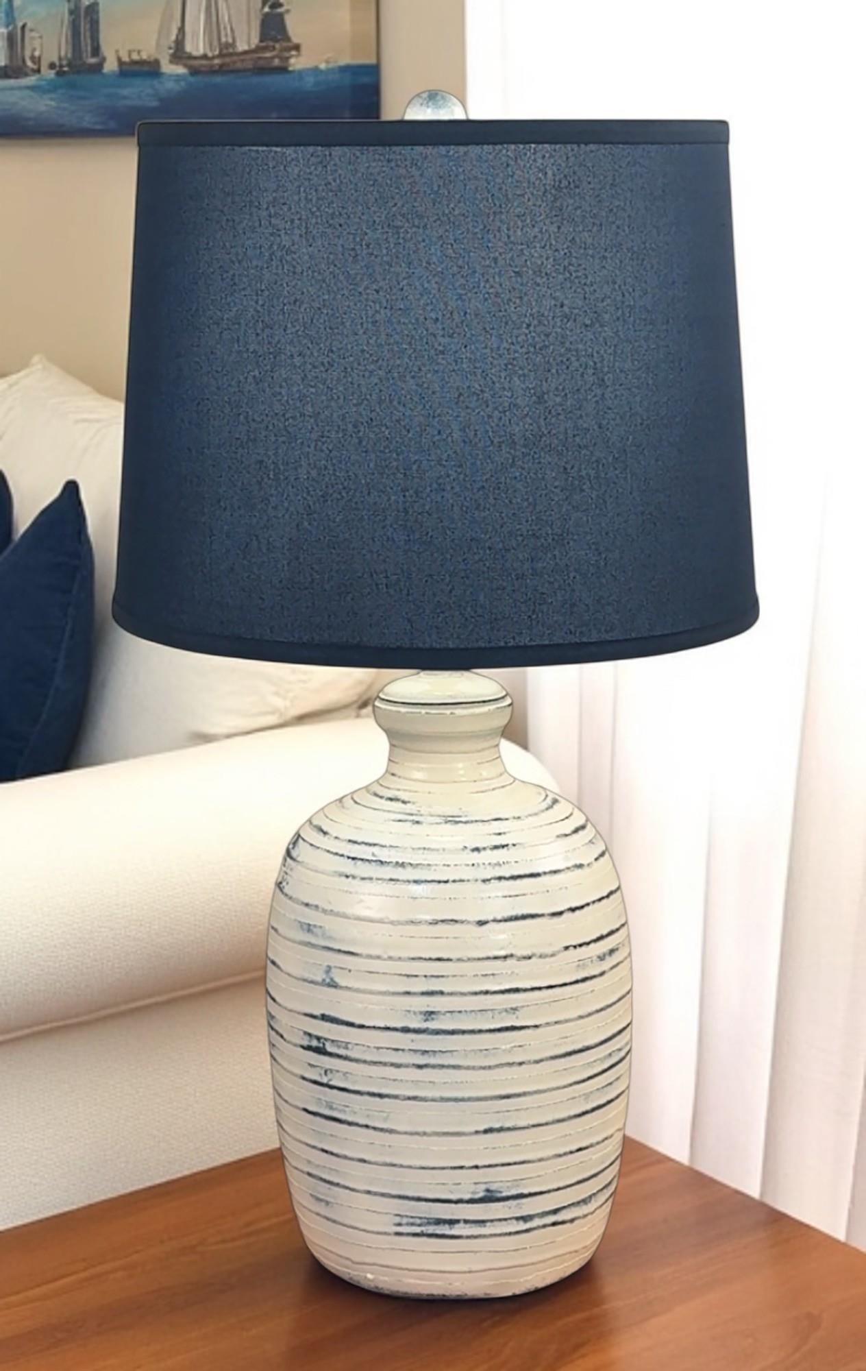 Coast Lamp Manufacturing 26" Farmhouse Navy Bee Hive Table Lamp With Navy Shade
